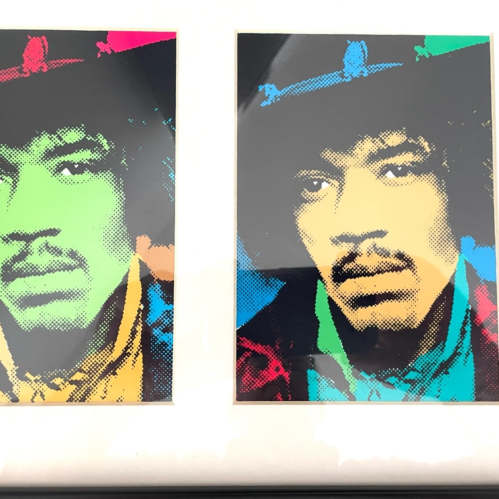 Ink-glow paintings of Jimmy Hendrix with his signature. Framed